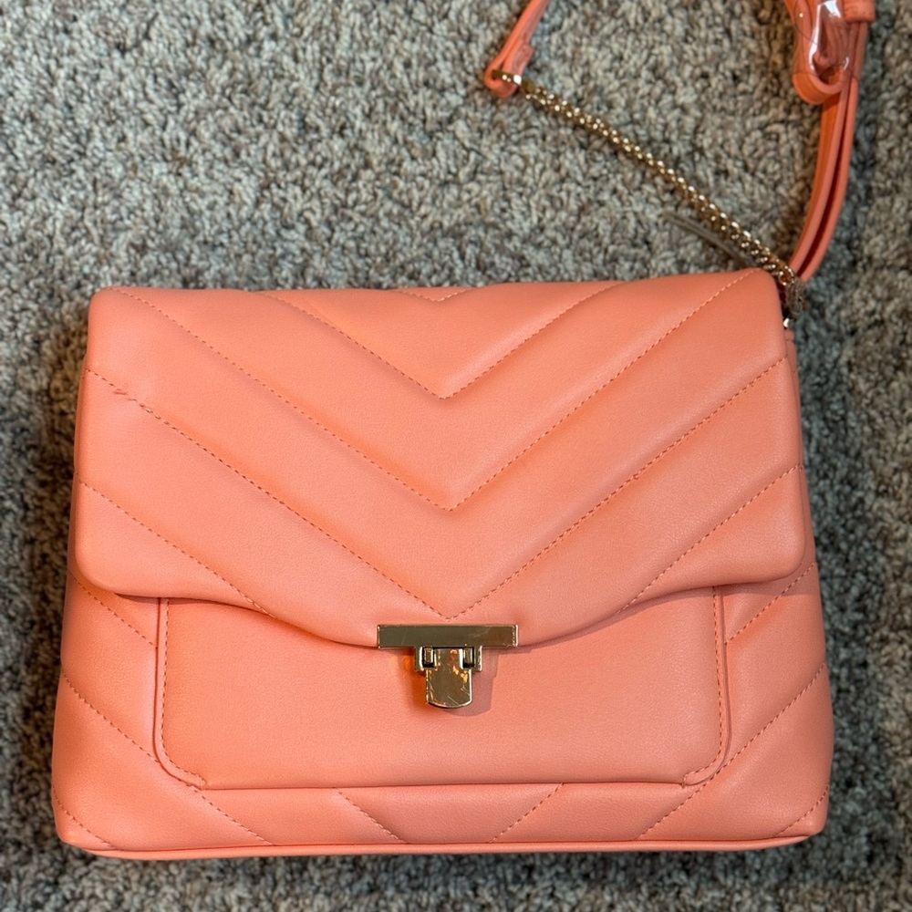 Elegant Peach Quilted Shoulder Bag